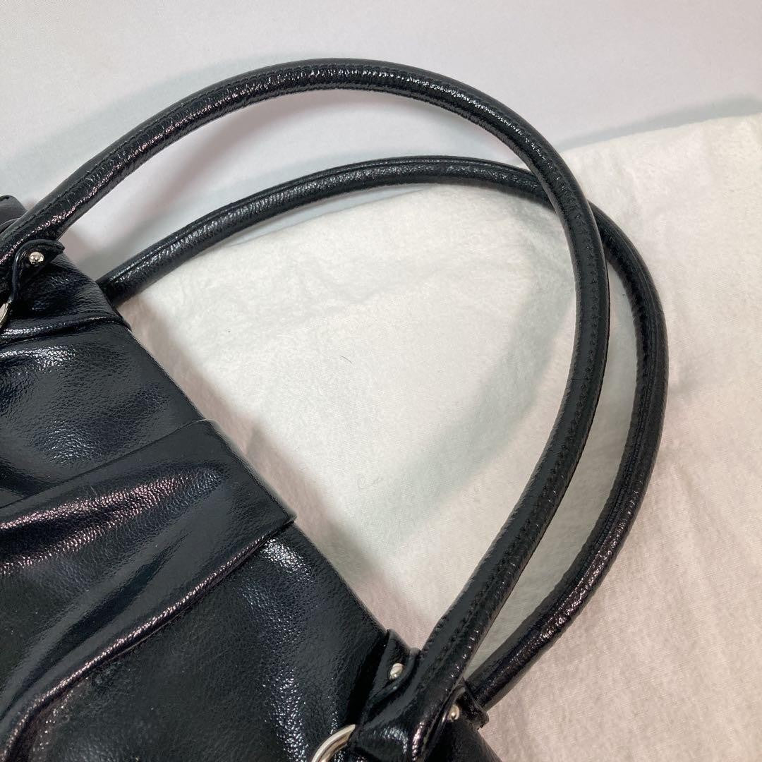 Salvatore Ferragamo Hand Bag Tote Purse Gancini Patent Leather Black Authentic