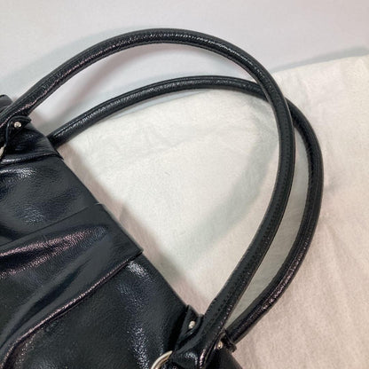Salvatore Ferragamo Hand Bag Tote Purse Gancini Patent Leather Black Authentic