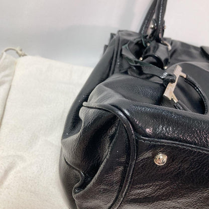 Salvatore Ferragamo Hand Bag Tote Purse Gancini Patent Leather Black Authentic