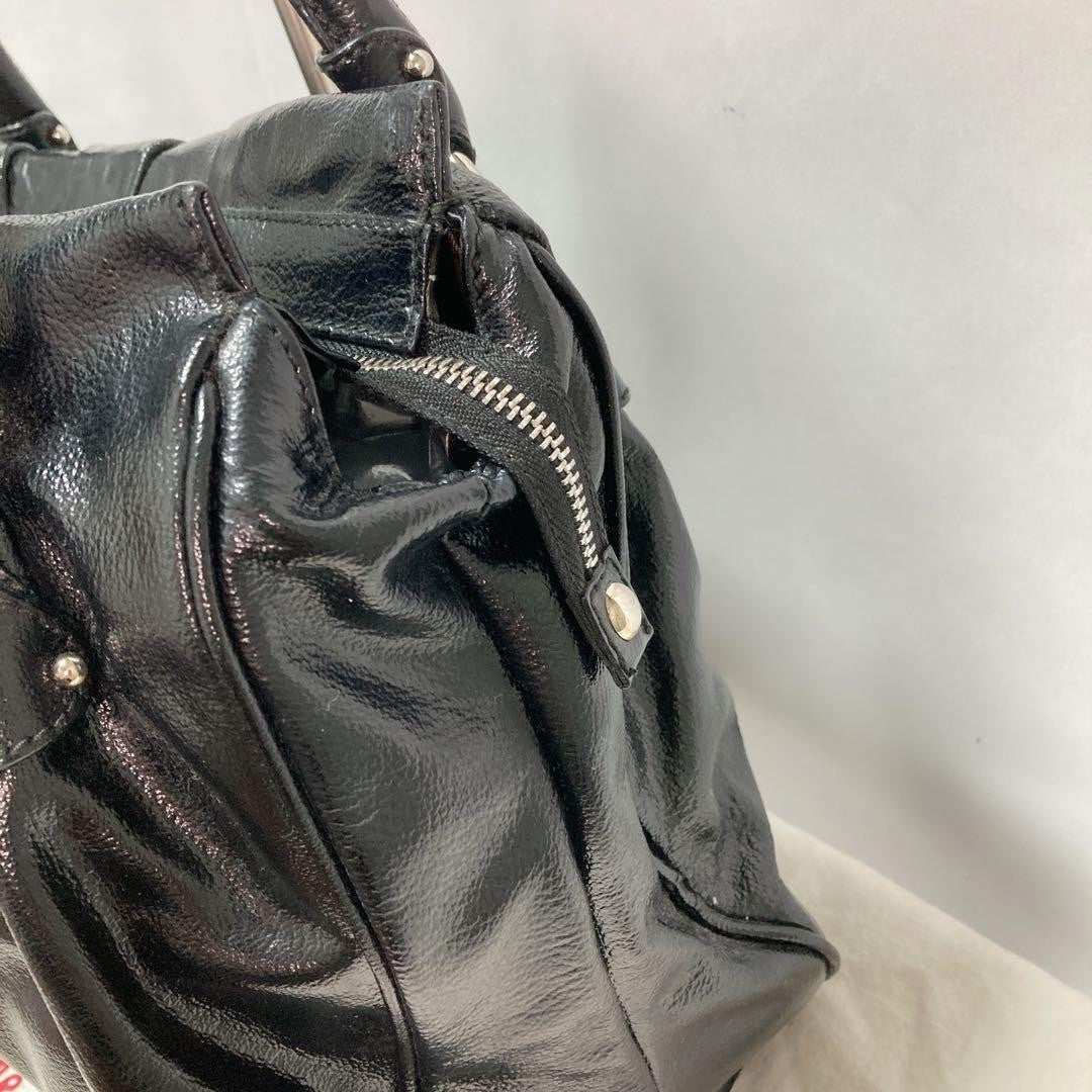 Salvatore Ferragamo Hand Bag Tote Purse Gancini Patent Leather Black Authentic