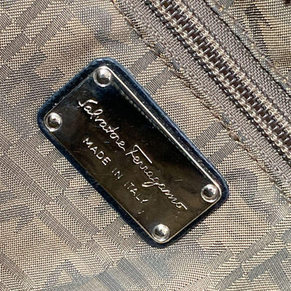 Salvatore Ferragamo Hand Bag Tote Purse Gancini Patent Leather Black Authentic