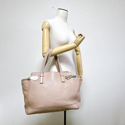 Salvatore Ferragamo Hand Bag Tote Purse Gancini Leather Pink Beige Authentic
