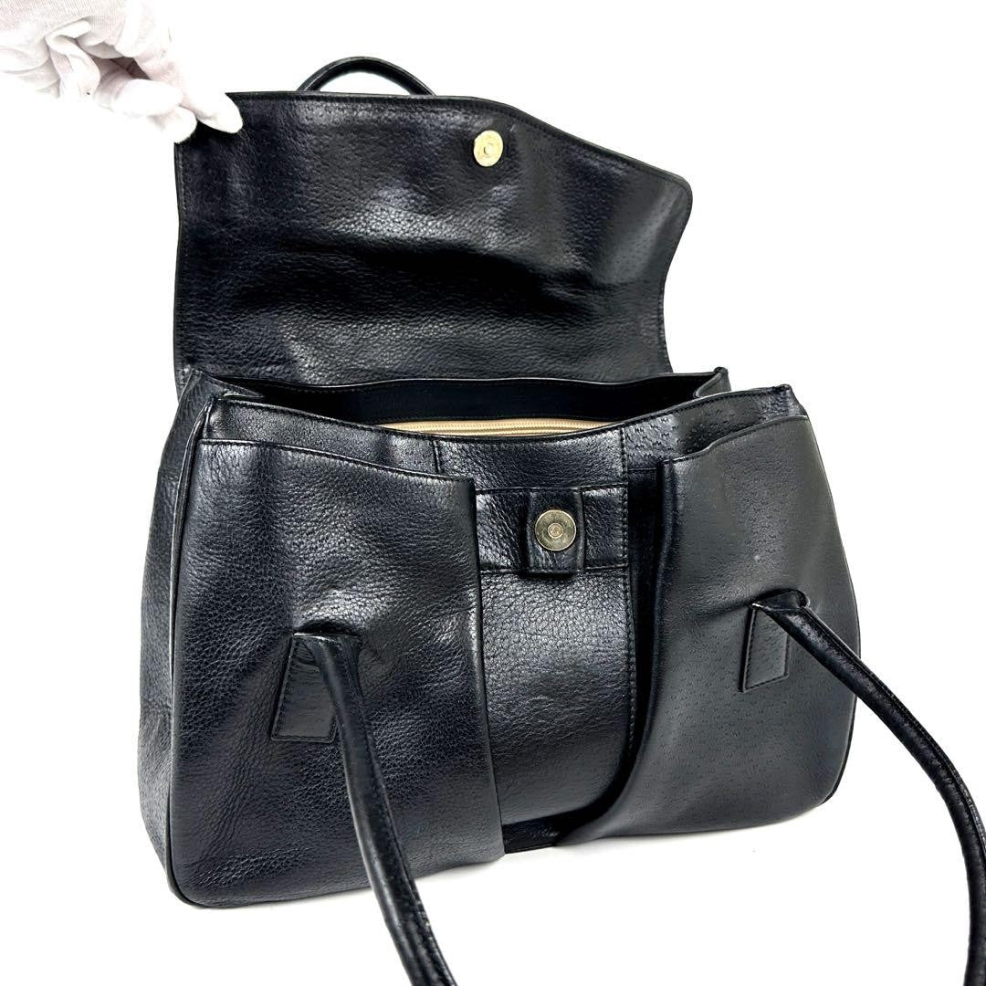 Salvatore Ferragamo Hand Bag Tote Purse Gancini Leather Black Authentic
