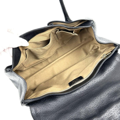 Salvatore Ferragamo Hand Bag Tote Purse Gancini Leather Black Authentic