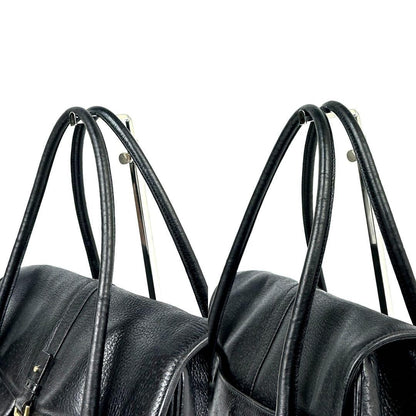 Salvatore Ferragamo Hand Bag Tote Purse Gancini Leather Black Authentic
