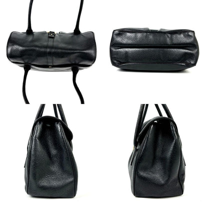 Salvatore Ferragamo Hand Bag Tote Purse Gancini Leather Black Authentic