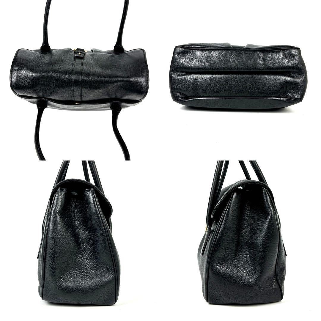 Salvatore Ferragamo Hand Bag Tote Purse Gancini Leather Black Authentic