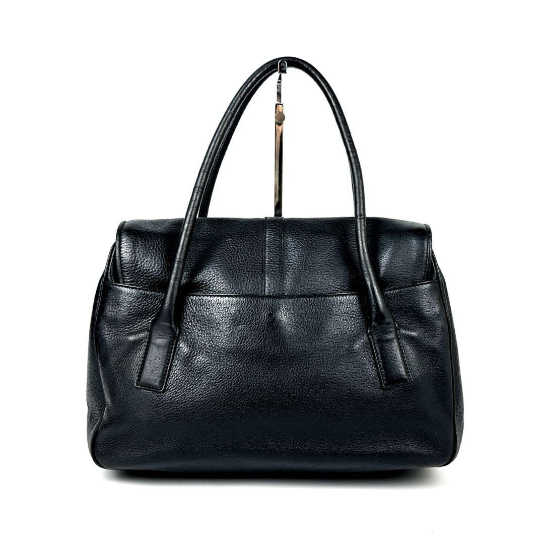Salvatore Ferragamo Hand Bag Tote Purse Gancini Leather Black Authentic