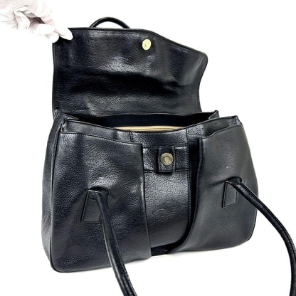 Salvatore Ferragamo Hand Bag Tote Purse Gancini Leather Black Authentic