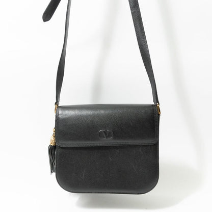 Valentino Garavani Shoulder Bag Purse Logo Leather Black Authentic