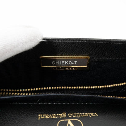 Valentino Garavani Shoulder Bag Purse Logo Leather Black Authentic