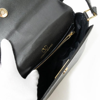 Valentino Garavani Shoulder Bag Purse Logo Leather Black Authentic