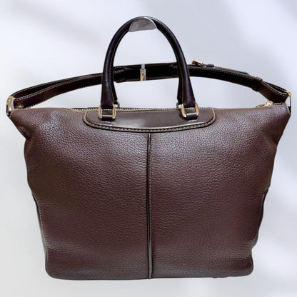TOD'S Hand Shoulder Bag Tote Purse 2way Leather Brown Authentic