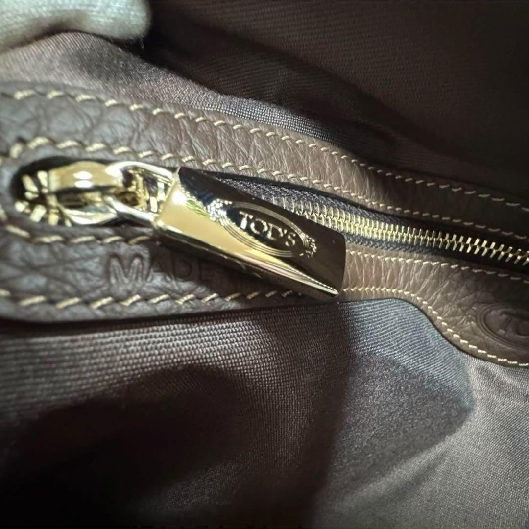 TOD'S Hand Shoulder Bag Tote Purse 2way Leather Brown Authentic