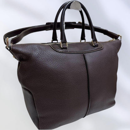 TOD'S Hand Shoulder Bag Tote Purse 2way Leather Brown Authentic