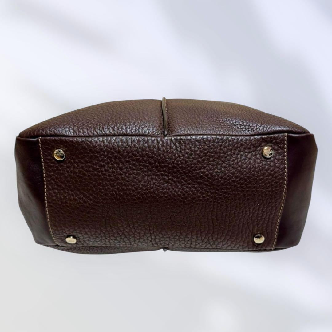 TOD'S Hand Shoulder Bag Tote Purse 2way Leather Brown Authentic
