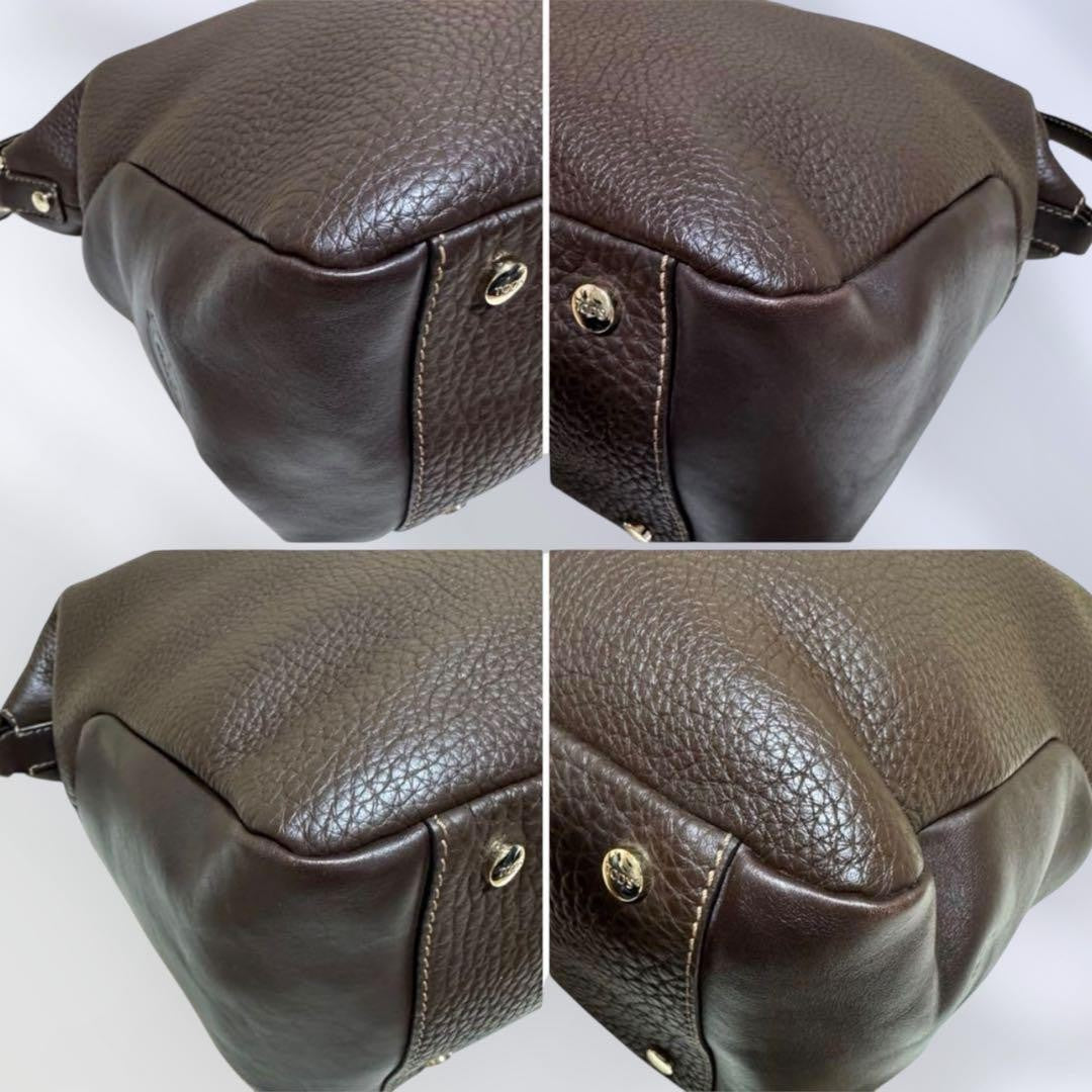 TOD'S Hand Shoulder Bag Tote Purse 2way Leather Brown Authentic