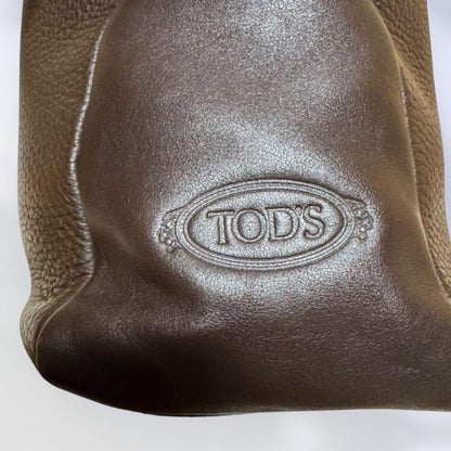 TOD'S Hand Shoulder Bag Tote Purse 2way Leather Brown Authentic