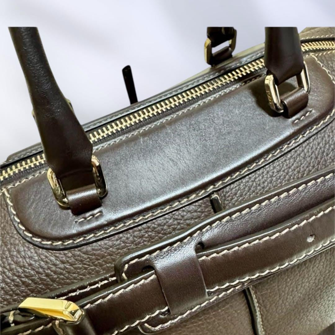 TOD'S Hand Shoulder Bag Tote Purse 2way Leather Brown Authentic