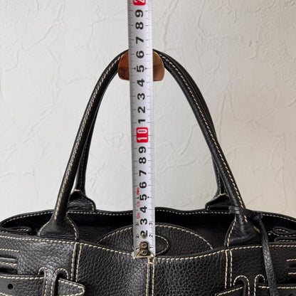 TOD'S Hand Bag Tote Purse Leather Black Authentic