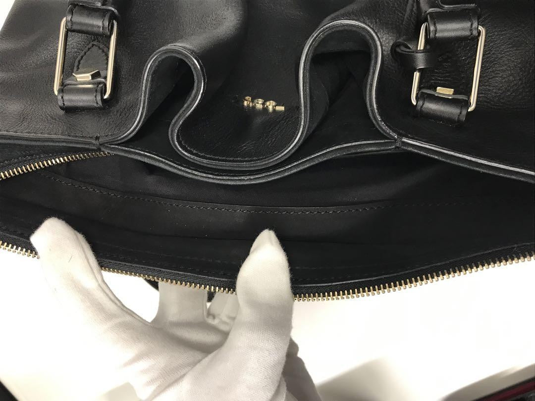 TOD'S Hand Bag Tote Purse Leather Black Authentic