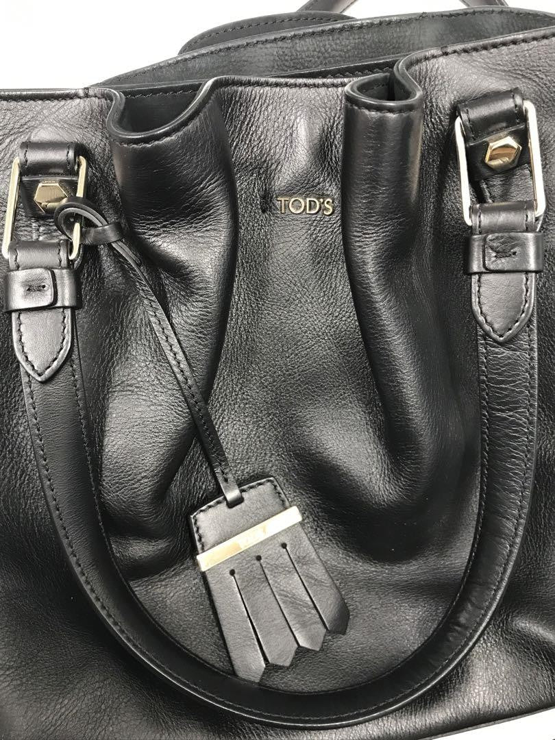TOD'S Hand Bag Tote Purse Leather Black Authentic