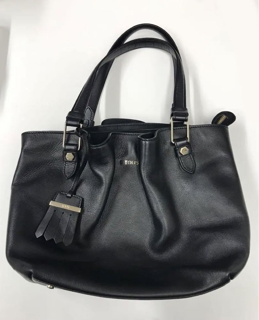TOD'S Hand Bag Tote Purse Leather Black Authentic