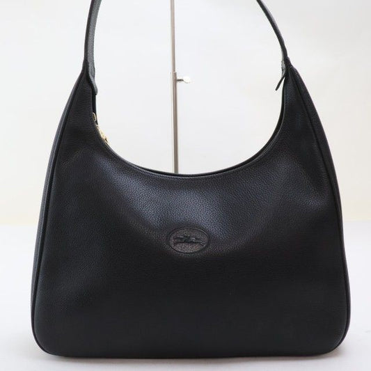 Longchamp Shoulder Bag Purse Leather Black Authentic
