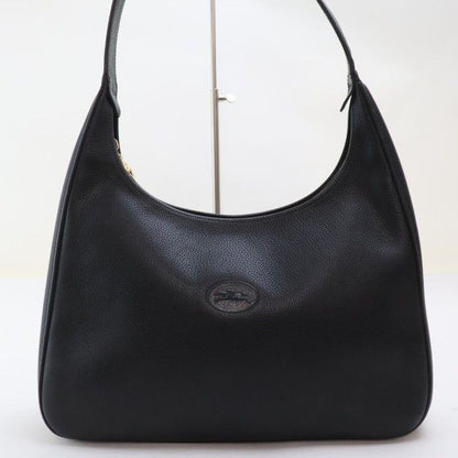 Longchamp Shoulder Bag Purse Leather Black Authentic