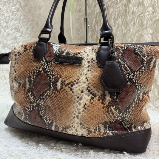 Longchamp Hand Bag Tote Purse Leather Brown Authentic