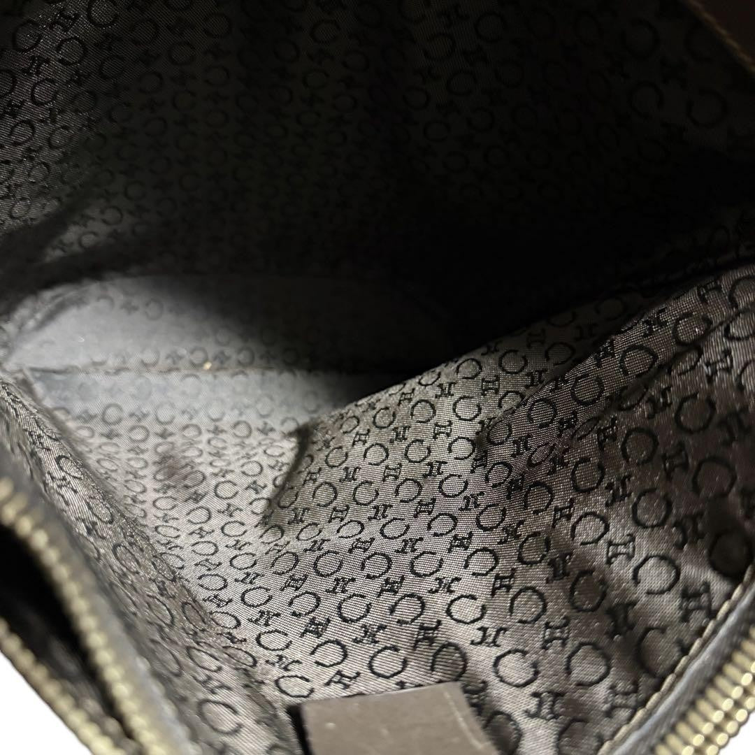CELINE handbag Tote Purse C Blazon Canvas Leather Beige Dark Brown Used Women's