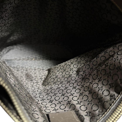CELINE handbag Tote Purse C Blazon Canvas Leather Beige Dark Brown Used Women's