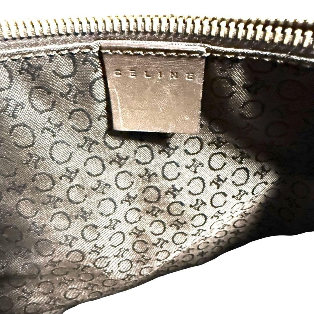 CELINE handbag Tote Purse C Blazon Canvas Leather Beige Dark Brown Used Women's