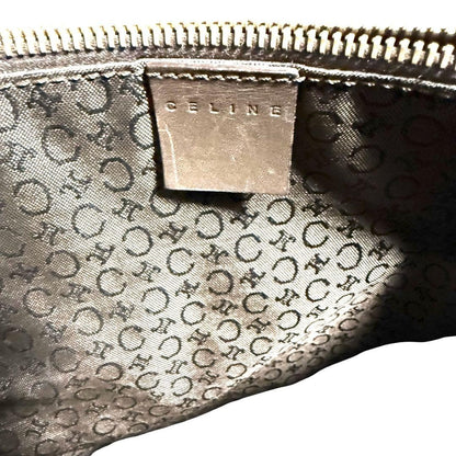 CELINE handbag Tote Purse C Blazon Canvas Leather Beige Dark Brown Used Women's