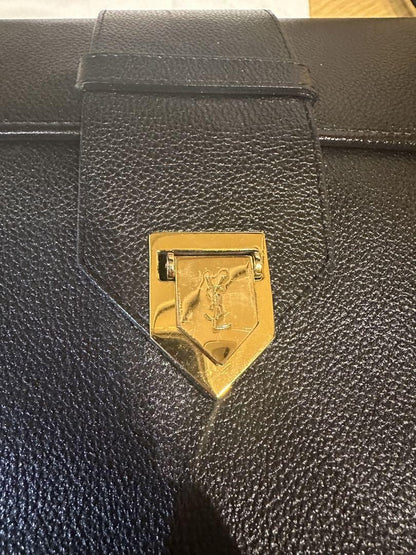 Saint Laurent Shoulder Bag Purse YSL Cassandra Leather Black Authentic