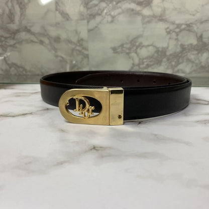 Christian Dior Men's Belt Logo Leather Black Brown Authentic