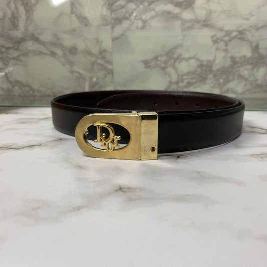 Christian Dior Men's Belt Logo Leather Black Brown Authentic