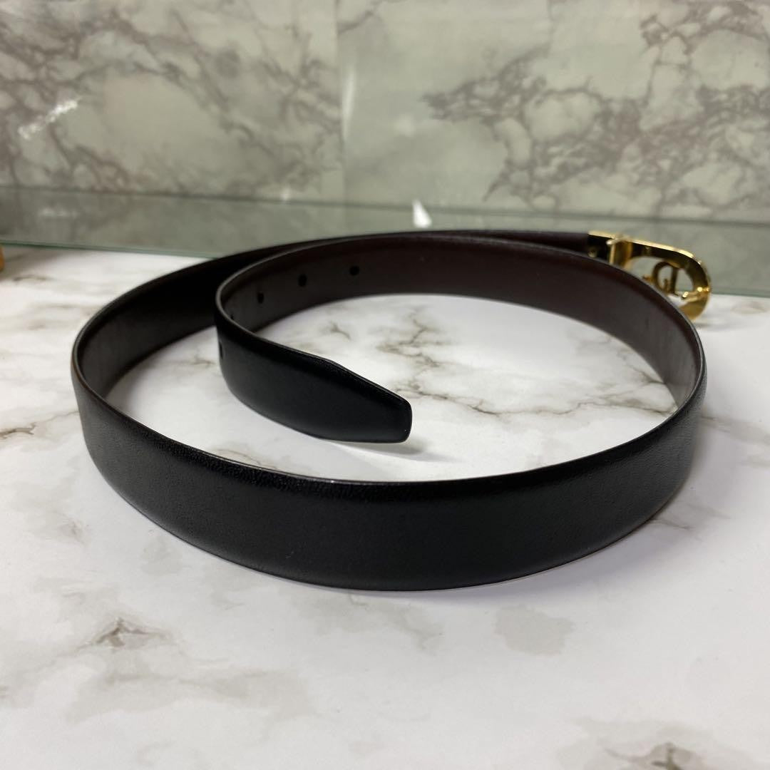 Christian Dior Men's Belt Logo Leather Black Brown Authentic