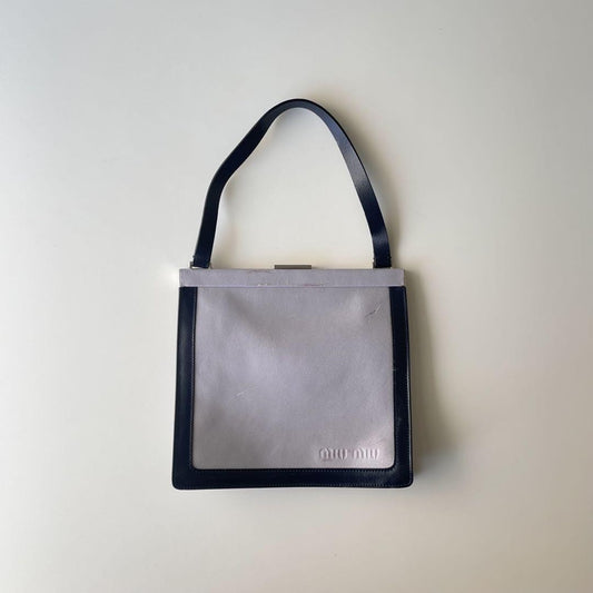 MIU MIU Hand Bag Tote Purse Logo Leather Authentic