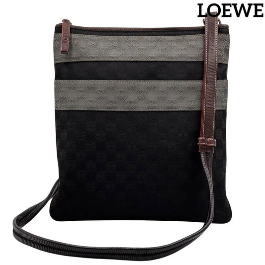 LOEWE Shoulder Bag Purse Anagram Canvas Leather Black Gray Brown Authentic