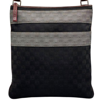 LOEWE Shoulder Bag Purse Anagram Canvas Leather Black Gray Brown Authentic