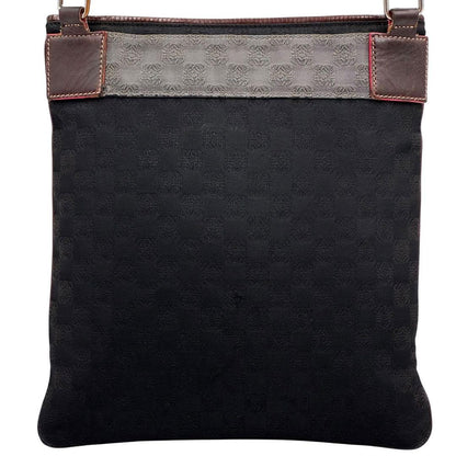 LOEWE Shoulder Bag Purse Anagram Canvas Leather Black Gray Brown Authentic