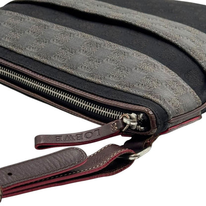 LOEWE Shoulder Bag Purse Anagram Canvas Leather Black Gray Brown Authentic