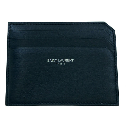 Saint Laurent Paris Card Case Holder Wallet Compact Purse Logo Leather Black