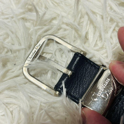 Christian Dior Men's Belt Leather Black Silver Authentic