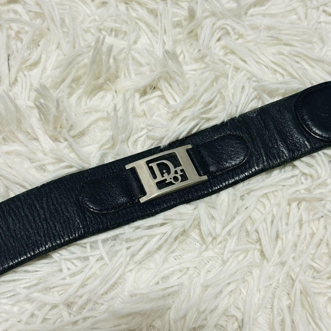 Christian Dior Men's Belt Leather Black Silver Authentic