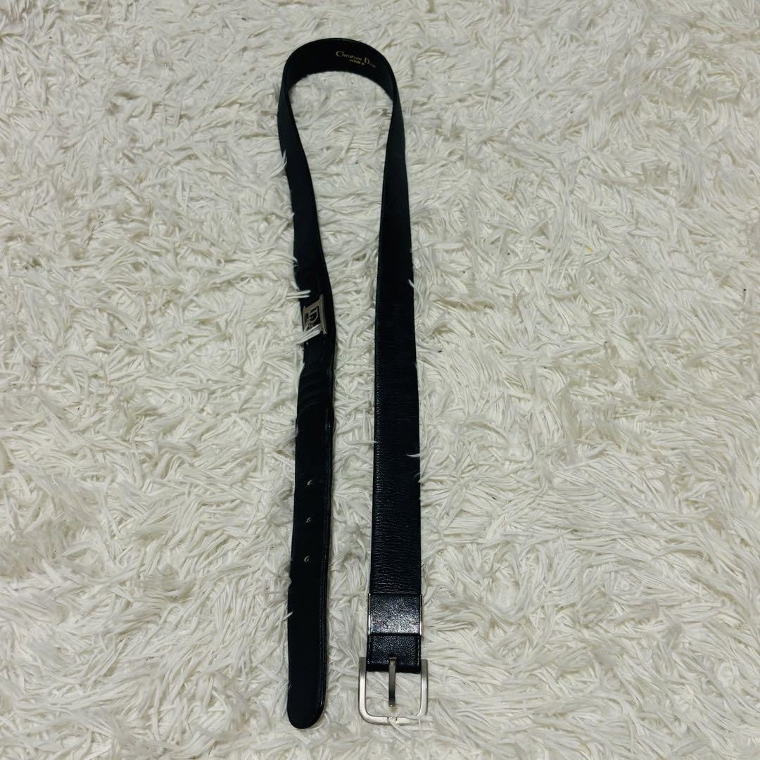 Christian Dior Men's Belt Leather Black Silver Authentic