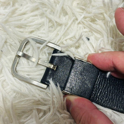 Christian Dior Men's Belt Leather Black Silver Authentic