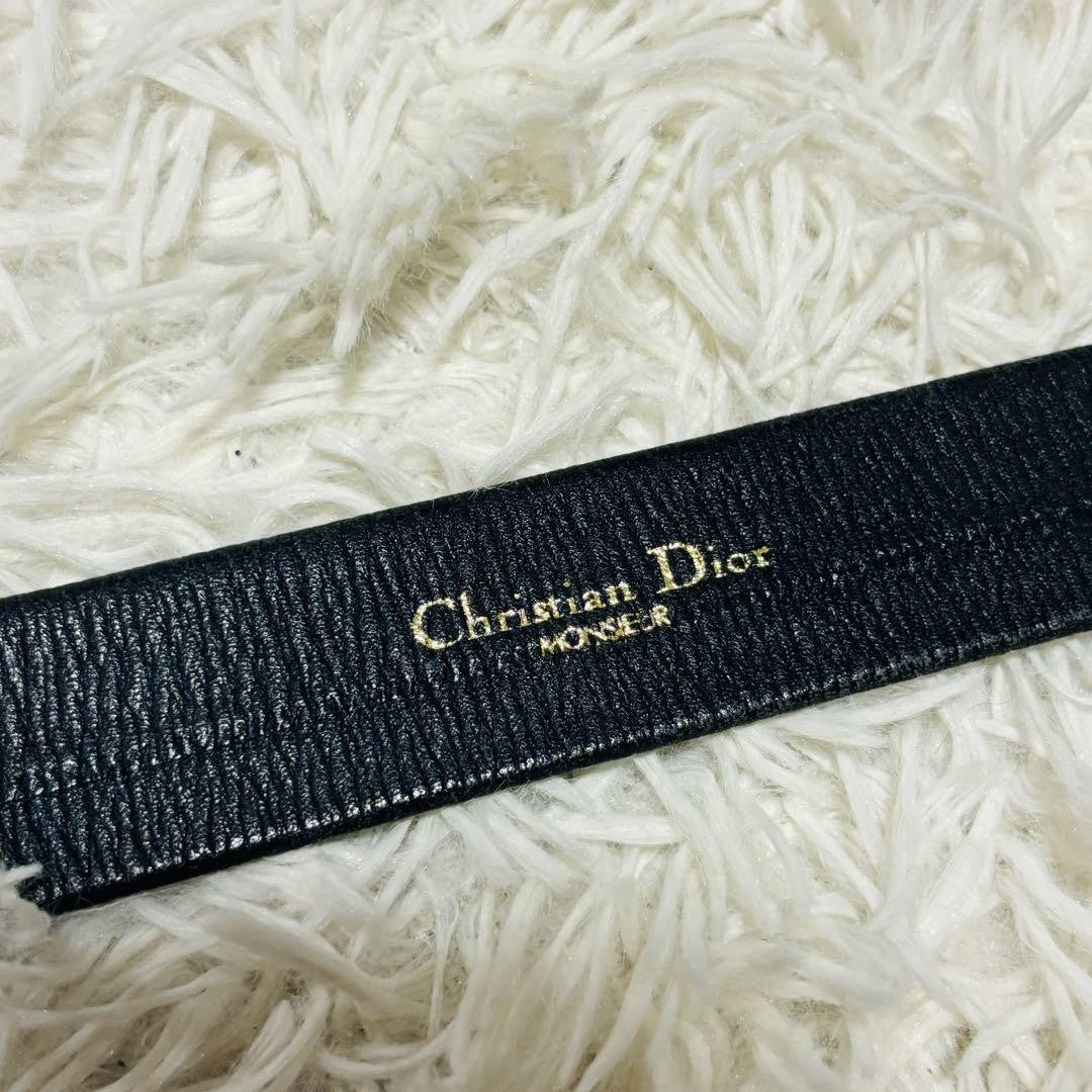 Christian Dior Men's Belt Leather Black Silver Authentic