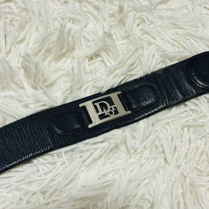Christian Dior Men's Belt Leather Black Silver Authentic